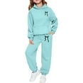 thumbnail image 1 of gcong Girls Two Piece Outfits Bow Graphic Print Hoodie Sweatpants Set Oversized Sweatshirt and Sweatpants Cute Tracksuit Kids Clothes 2-13 Years Mint Green, 1 of 7