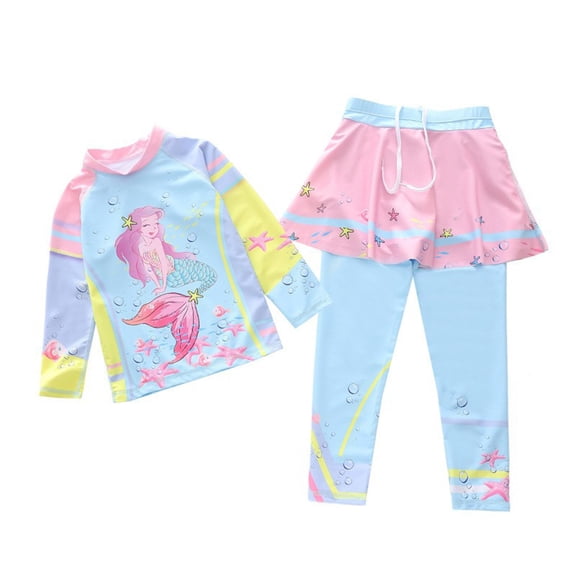 gcong Girls Two Piece Swimwear Set Cute Cartoon Print Sun Bathing Outfit for Kids Swimsuits Light Pink2 10-11 Years