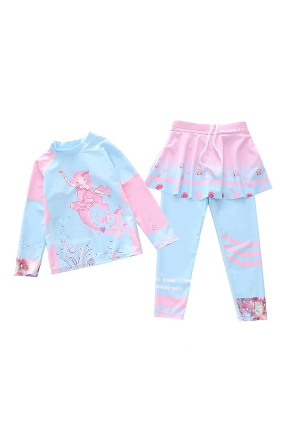 Girls Two Piece Swimwear Set Cute Cartoon Print Sun Bathing Outfit for Kids Swimsuits Light Pink3 4-5 Years