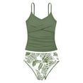 thumbnail image 1 of gcong Girls Two Piece Tankini Swimsuit Set Floral Print Ruching Adjustable Bikini Top with Skirt Comfortable Bathing Suit for Juniors Green 11-12 Years, 1 of 7