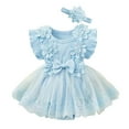 thumbnail image 1 of gcong Baby Girl Lace Romper Baby Tulle Dress Romper Flowers Bodysuit Spring Summer Festival Clothes with Headband Blue, 1 of 4