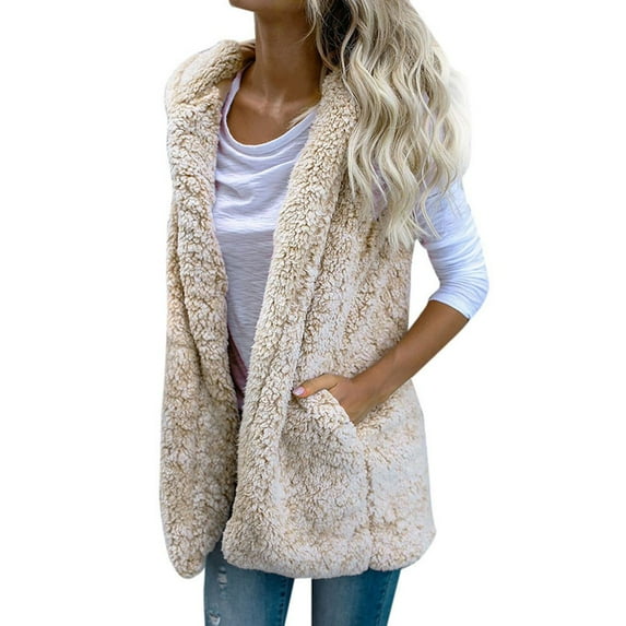 gcong Long Vest Women Sleeveless Sherpa Jacket Winter Cloting for Women Warm Button Down Coat Outerwear with Pocket
