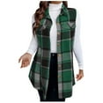 thumbnail image 1 of gcong Plaid Vest for Women, Button Down Sleeveless Shirts Lapel Flannel Shacket Fall Long Blazer Jacket Ladies Casual Outwear Loose Cardigan Winter Coats with Pockets, 1 of 5