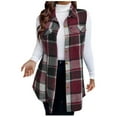 thumbnail image 1 of gcong Plaid Vest for Women, Button Down Sleeveless Shirts Lapel Flannel Shacket Fall Long Blazer Jacket Ladies Casual Outwear Loose Cardigan Winter Coats with Pockets, 1 of 5