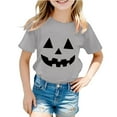 thumbnail image 1 of gcong Pumpkin Face Shirt for Girls Graphic Print Short Sleeve Round Neck T-Shirt Fashion Top for Toddler and Kids, 1 of 3