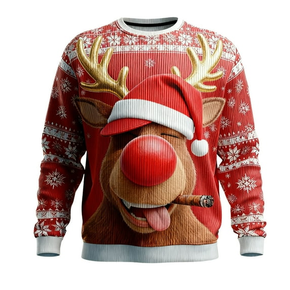 gcong Santa Christmas Sweaters for Men 2025 Funny Christmas Sweatshirts Crewneck 3D Printed Xmas Holiday Pullover Shirts for Couple