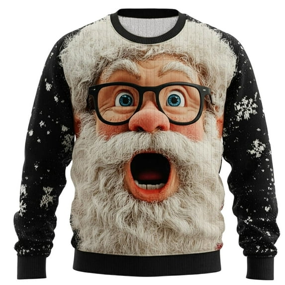 gcong Santa Christmas Sweaters for Men 2025 Funny Christmas Sweatshirts Crewneck 3D Printed Xmas Holiday Pullover Shirts for Couple