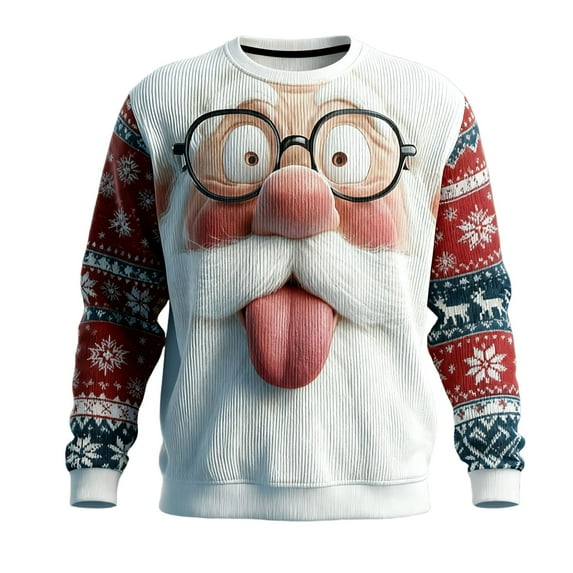 gcong Santa Christmas Sweaters for Men 2025 Funny Christmas Sweatshirts Crewneck 3D Printed Xmas Holiday Pullover Shirts for Couple