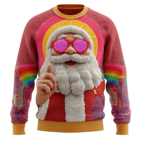 gcong Santa Christmas Sweaters for Men 2025 Funny Christmas Sweatshirts Crewneck 3D Printed Xmas Holiday Pullover Shirts for Couple