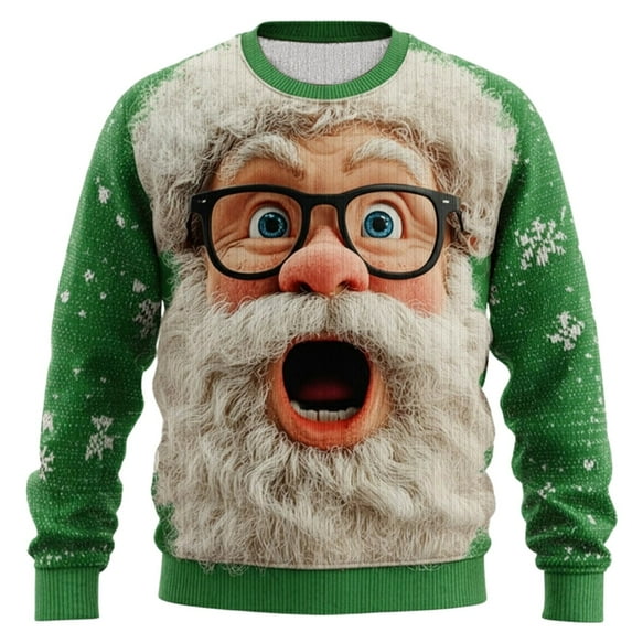 gcong Santa Christmas Sweaters for Men 2025 Funny Christmas Sweatshirts Crewneck 3D Printed Xmas Holiday Pullover Shirts for Couple