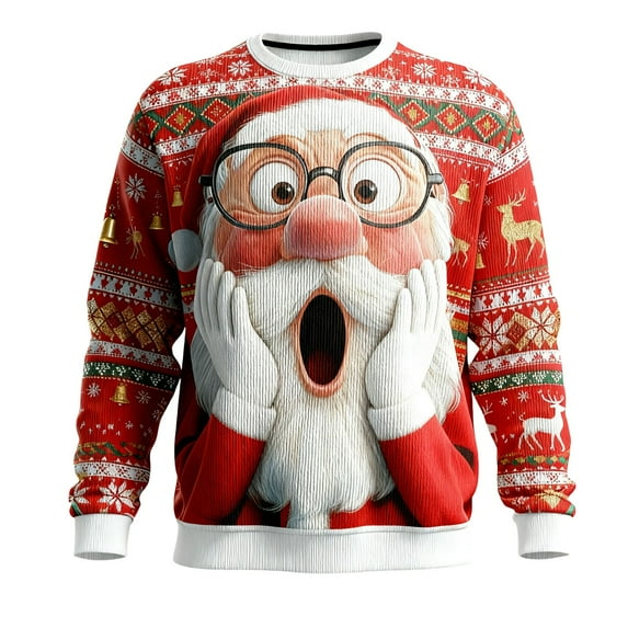 gcong Santa Christmas Sweaters for Men 2025 Funny Christmas Sweatshirts Crewneck 3D Printed Xmas Holiday Pullover Shirts for Couple