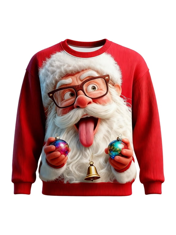 Santa Christmas Sweaters for Men 2025 Funny Christmas Sweatshirts Crewneck 3D Printed Xmas Holiday Pullover Shirts for Couple