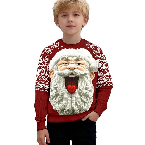 gcong Santa Christmas Sweatshirt for Boys Girls 2025 Funny Christmas Sweatshirts Long Sleeve Crewneck 3D Printed Xmas Holiday Pullover Shirts for Kid Age 3-14
