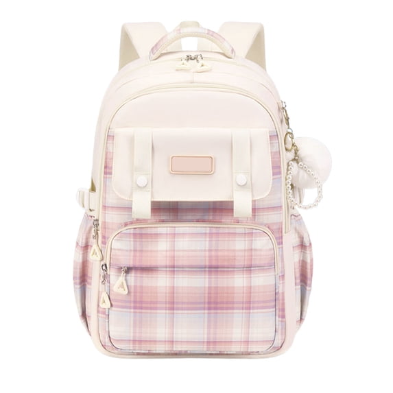 gcong Stylish Plaid Lightweight School Backpack For Large Capacity Bookbag Beige