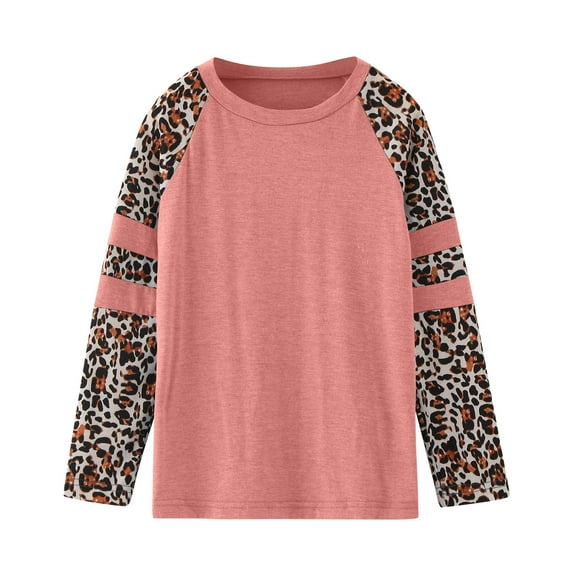 gcong Teen Girl Shirts, Girls Long Sleeve Leopard Print Crewneck Tee Shirt Loose Fit Casual Blouse Top for Autumn