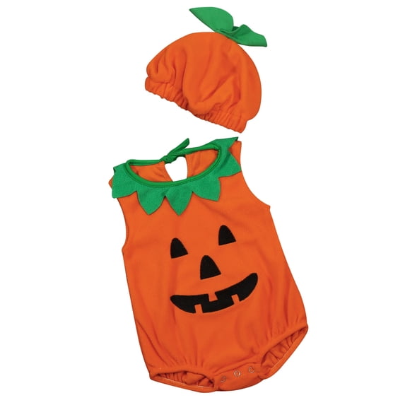 gcong Toddler Kids Halloween Bodysuits Pumpkin Outfit Set with Hat