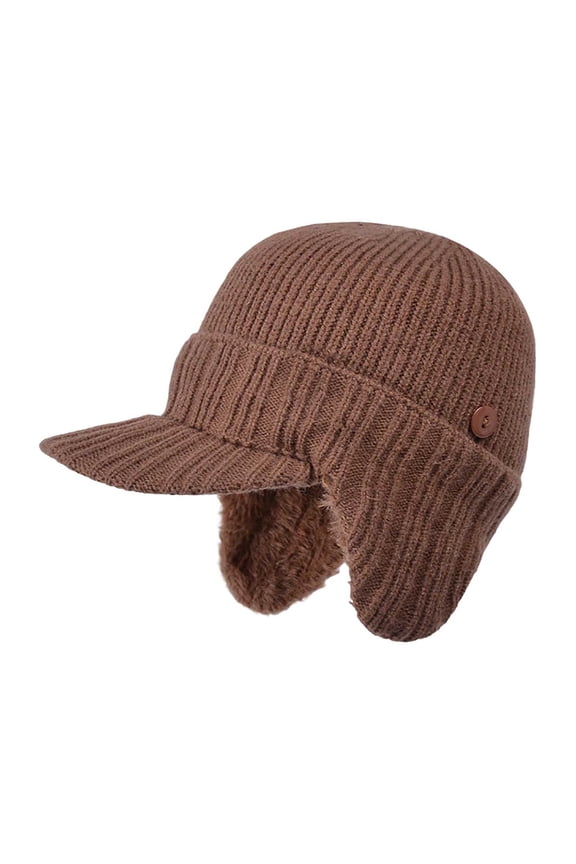 Winter Beanie with Visor Earflaps for Men Women Knit Skull Cap Sport Golf Baseball Beanie Cap with Brim Ear Warmer Winter Hat for Cold Weather Outdoor