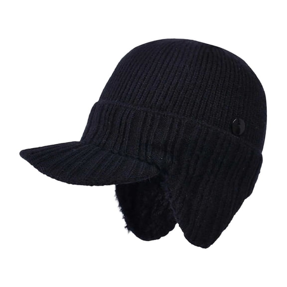 gcong Winter Beanie with Visor Earflaps for Men Women Knit Skull Cap Sport Golf Baseball Beanie Cap with Brim Ear Warmer Winter Hat for Cold Weather Outdoor
