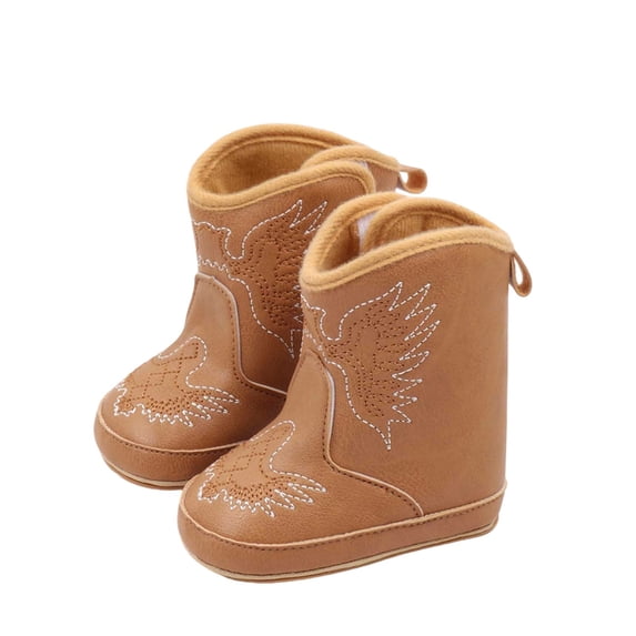gcong Winter Boy Cowboy Boots Embroidered Cartoon Mid Calf Fashion Footwear For 0-12 Months Old