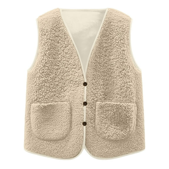 gcong Womens Sherpa Vest Casual Warm Fuzzy Shearling Vest Sleeveless Jacket Pockets Teddy Coat Gilet for Winter
