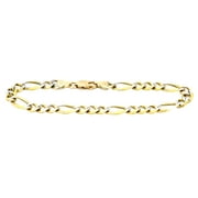 GDINCONLINE Bracelet/ Anklet Real 10K Two Tone Yellow- White Gold Hollow Figaro Men/Women 2.5mm, 7" to 10"