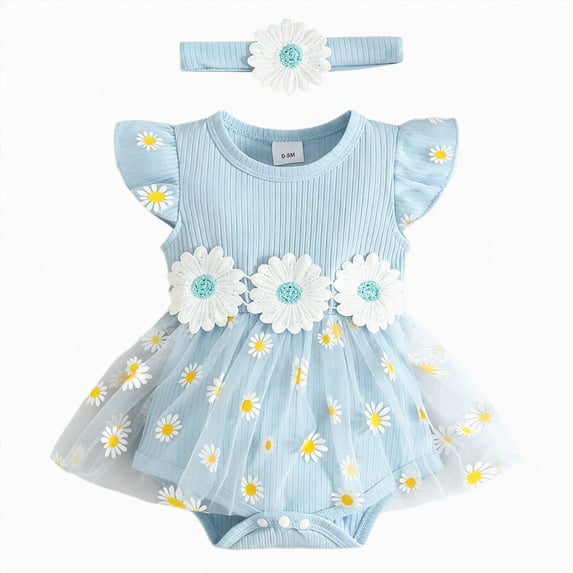 gdxvjhbj Baby Girl Newborn Clothes Newborn Baby Girl Clothes Romper Dress Socks Headband Cute Spring Summer Baby Girl Clothes 0 3 6 9 12 18 24 Months (Sky Blue,9-12 Months)