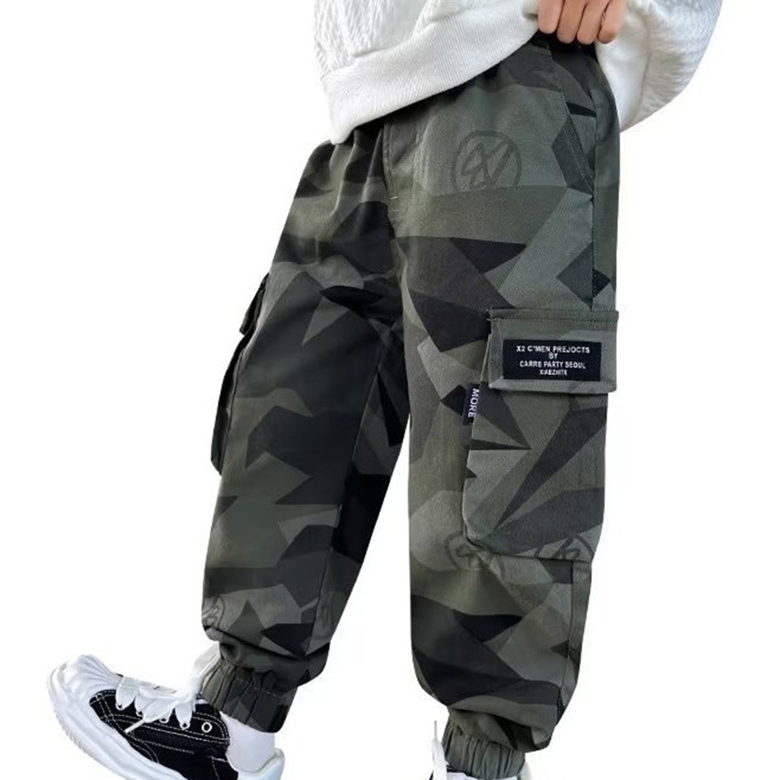 KYAIGUO Boys Zipper Camo Cargo Jogger Pants for Kids
