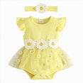 thumbnail image 1 of gdxvjhbj Baby Tulle Dress Baby Girls Birthday Outfit Sqaure Neck Ruffle Sleeve Tulle Tutu Romper Dress with Bow Headband 0 3 6 9 12 18 24 Months (Yellow,9-12 Months), 1 of 5