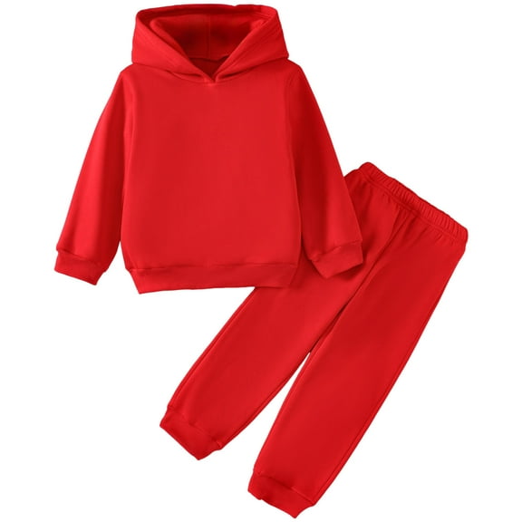 gdxvjhbj Boys Clothes Fall Boys Clothes 2 Piece Long Sleeve Hoodie Sweatshirt and Sweatpants Fall Winter Sweatsuit(Red,3-4 Years)