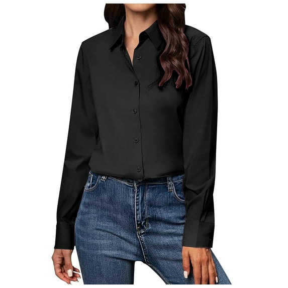 gdxvjhbj Button Down Shirts for Women Women's Button Down Shirts Classic Fit Dress Shirt Work Business Casual Long Sleeve Blouse Tops (Black,S)