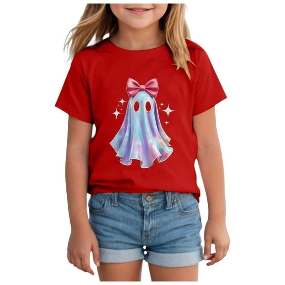 gdxvjhbj Fall Shirts for Kids Halloween Shirts for Girls Graphic Tshirts Cotton Short Sleeve Tee(Purple,7-8 Years)(Brick Red,5-6 Years)