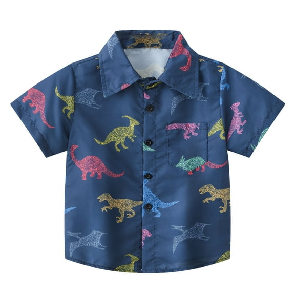 gdxvjhbj Hawaiian Shirt Boys Button Down Shirts 3d Graphic Hawaiian Short Sleeve Shirt Tops (Navy,130)