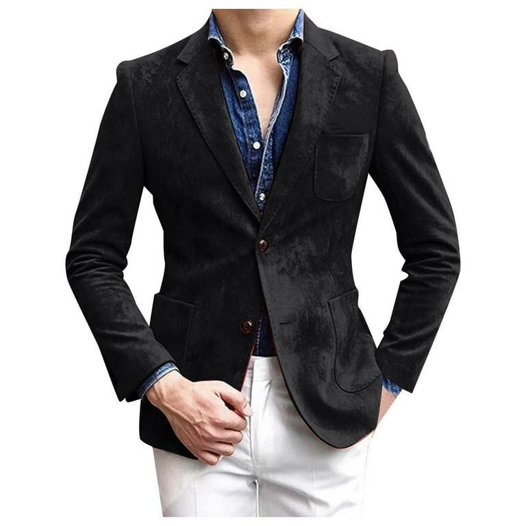 gdxvjhbj Suit Jacket for Men Big and Tall Mens Blazer Vintage Herringbone Tweed Blazer Two Button Wool Blend Sport Coat with Pocket Square Black M Walmart