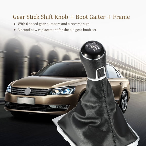 gearknob 6 Speed Gear Shift Knob Leather Boot Replacement for B7 2011-2015