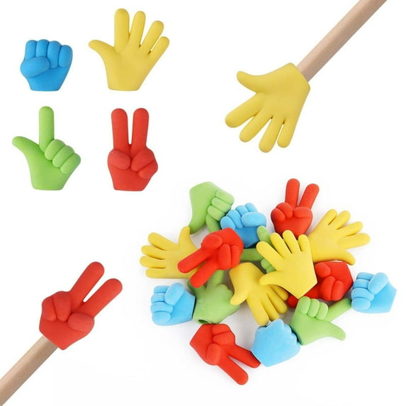 geerera 10-Pack Pencil Topper Erasers, Assorted Color Rubber Eraser Caps, Rock Paper Scissors Design, for Office, Desk, Art Supplies