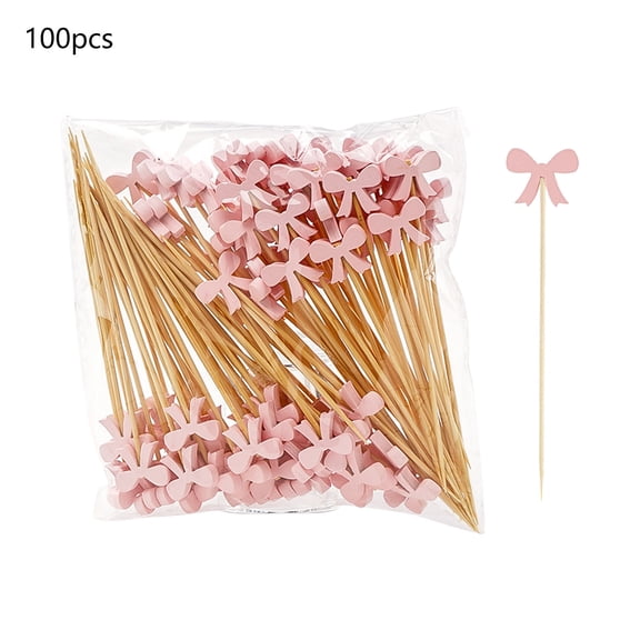 geerera 100 Pcs Bow Cocktail Picks, Fancy Toothpicks for Appetizers Cake Dessert Food Fruit Birthday Bridal Wedding Party Decoration