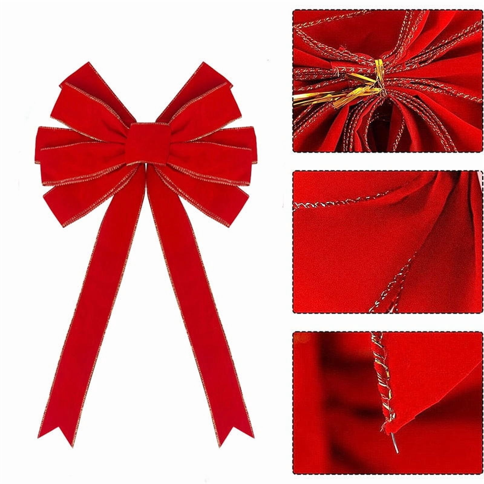 geerera 1PC Velvet Christmas Bow, Red Swallowtail Ribbon, Wire-Edge ...