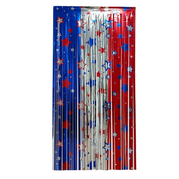 geerera 2 Pcs Red White and Blue Tinsel Foil Fringe Curtains, 4th of July Decorations, Tinsel Party Streamers Backdrop for Patriotic, Memorial Day, Independence Day Party Decorations ,39x79 inch