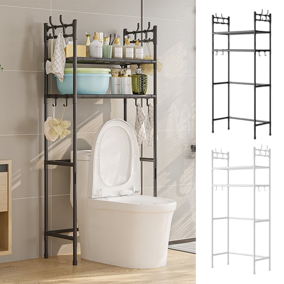 geerera 2-Tier Over The Toilet Storage Shelf - Bathroom Organizer Rack with Side Hooks for Toilet Space Saving Storage