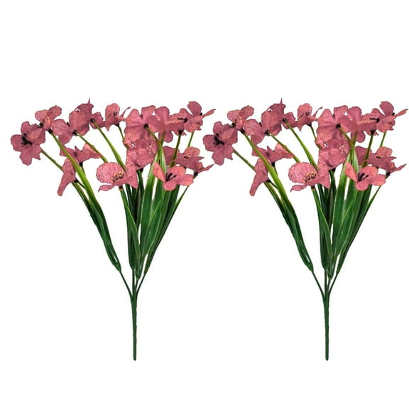 geerera 2 pcs Simulation Violet, Artificial Flowers, UV Resistant Outdoor Plants, No Fade Faux Plastic Shrubs, Fake Silk Flowers, for Outdoor Garden Porch Window Box Decoration