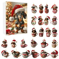 geerera 2025 Dachshund Advent Calendar, 24-Day Christmas Countdown Calendar, 2D Tree Ornament Set, for Holiday Countdown, Party Favors, Gift Giving