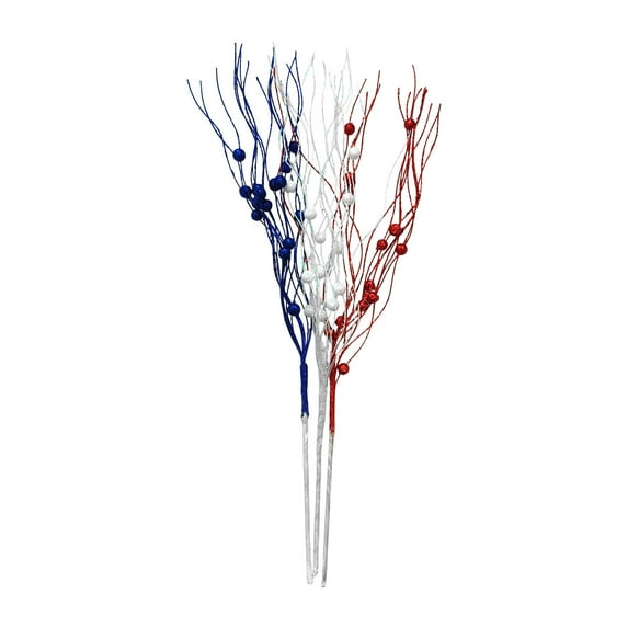 geerera 2025 New Patriotic Artificial Berry Stem Picks White Blue Red Stars for 4th of July Independence Day, Pentagram Faux Berry Branches Decoration for Home Office Restaurant Holiday Vase Décor
