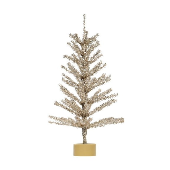 geerera 24 Inch Champagne Gold Tinsel Tree, Artificial Twig Christmas Tree, Metallic Holiday Decor, for Tabletop Display, Festive Accents, Seasonal Styling