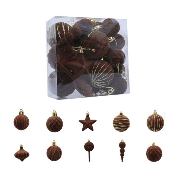 geerera 24Pcs Velvet Christmas Balls Set, Various Shapes of Christmas Ornaments,Shatterproof Xmas Balls Ornaments for Home Party Holiday Decor