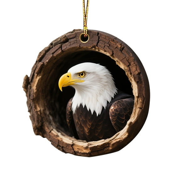 geerera 2D Acrylic Eagle Ornament, Tree Hole Animals Christmas Decor, Hanging Holiday Pendant, for Christmas Tree Holiday Party Gifts Decoration