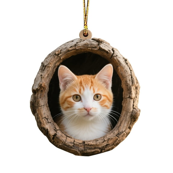 geerera 2D Acrylic Kitten Ornament, Tree Hole Animals Christmas Decor, Hanging Holiday Pendant, for Christmas Tree Holiday Party Gifts Decoration