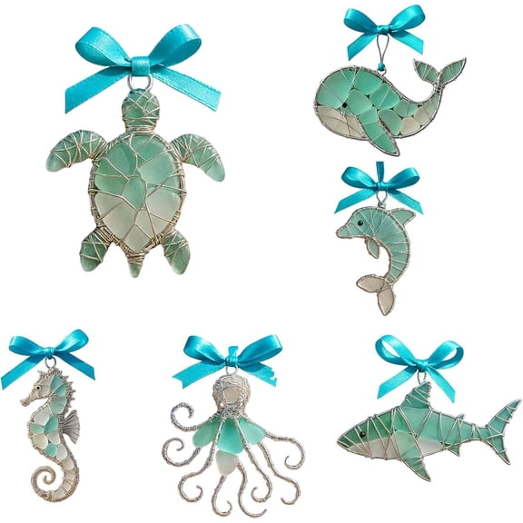 geerera 2D Sea Glass Seahorse Ornament, Coastal Inspired Acrylic Art Hanging Decoration, Window Hanging for Marine Animals Lovers