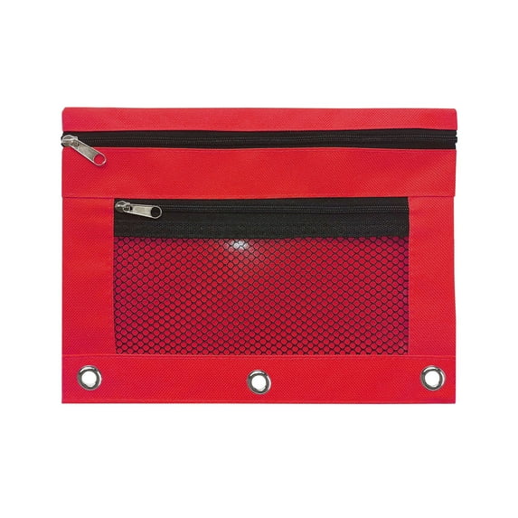 geerera 2PC Pencil Pouch for 3 Ring Binder, Sturdy Pouch with Double Smooth Zippers in Assorted Colors, Durable Cloth Pencil Case with Clear Window for Office College Supplies 9.8x7.1 inch