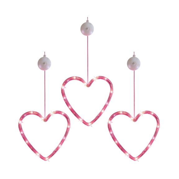 geerera 3 Pack Valentine's Day Window LED Lights, Pink Heart-Shaped Silhouette String Lights with Suction Cups, Hanging Decoration for Windows, Fireplace Mantel, Indoor Home Decor