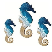 geerera 3 Pcs summer Coastal Wall Decor, Beach Wall Art Decor, Large Seahorse Wall Art Decor, Suitable for Outdoor Indoor Kitchen Garden Patio,Porch or Fence